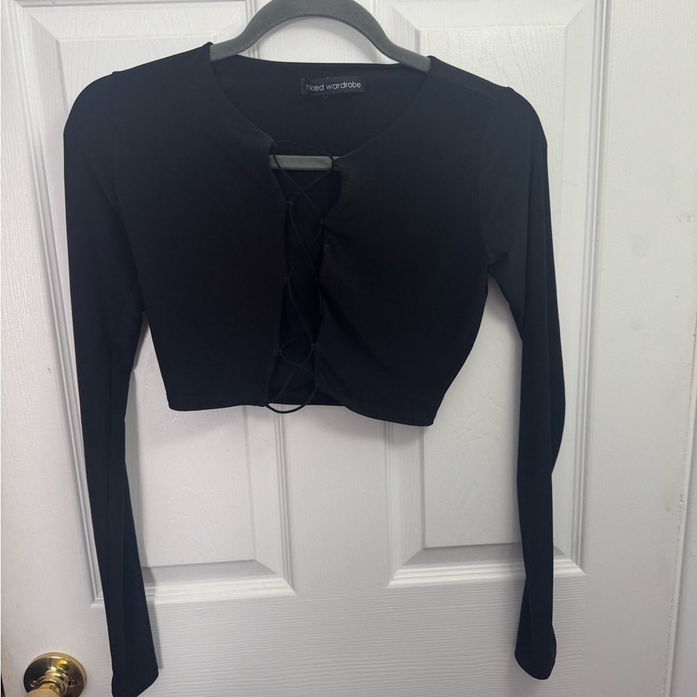 Naked Wardrobe Black Lace-Up‎ Crop Top